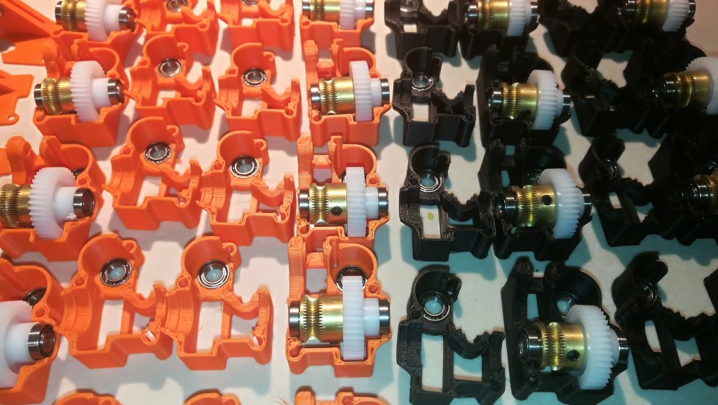 Some printed housings of the Flex3Drive G5 extruder